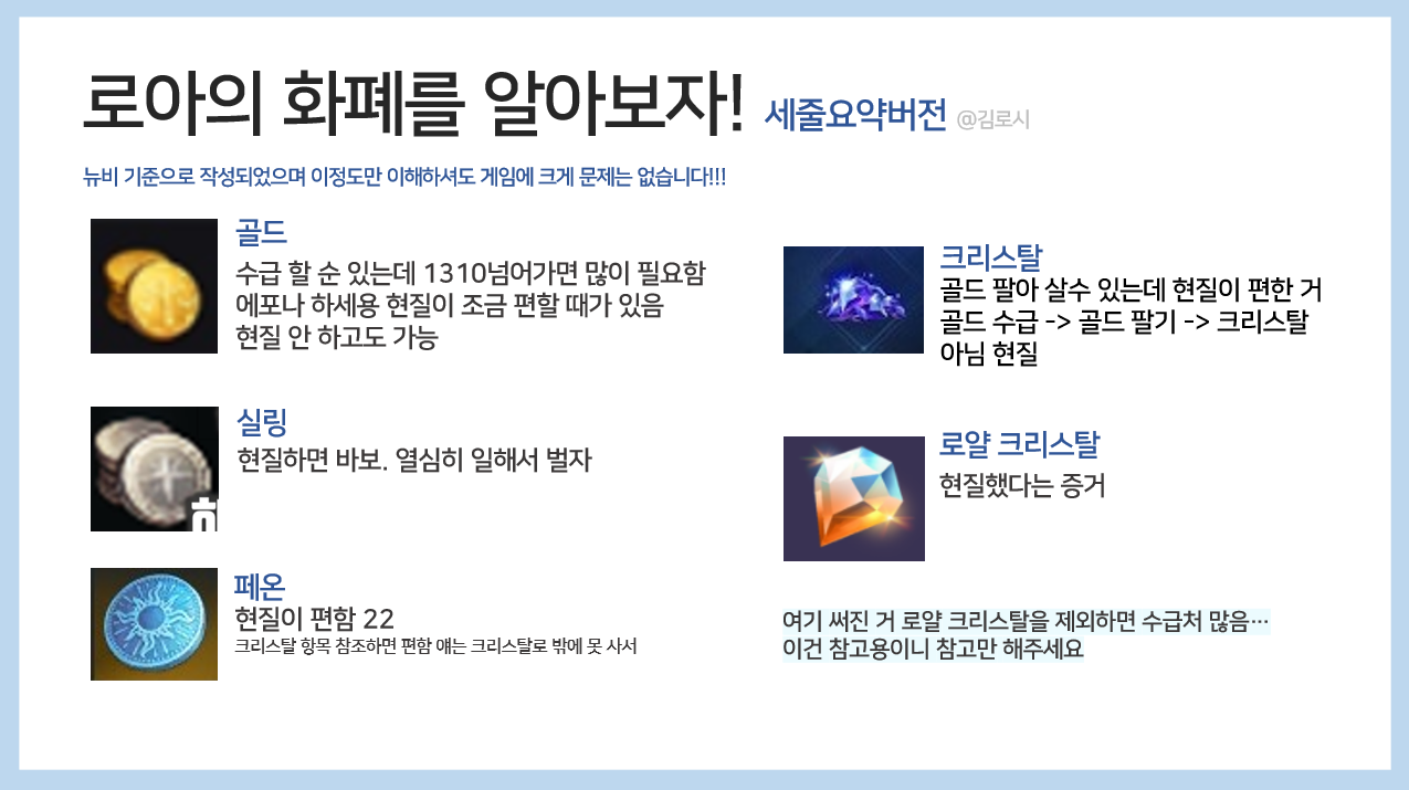 뉴비를 위한 로아 화폐 알아보기 | 로아 인벤