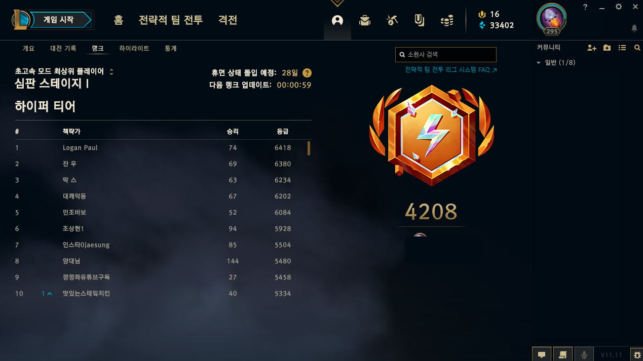 리그오브레전드 인벤 : 초고속모드 하이퍼티어 찍었음 ㅋ - Lol Tft 모드 게시판