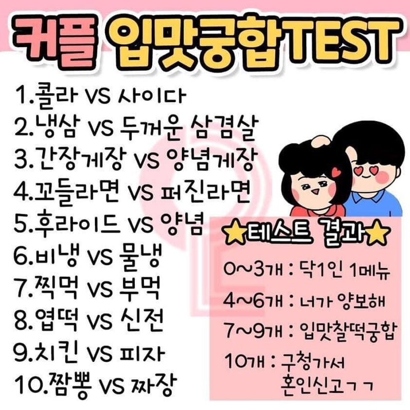 메이플스토리 인벤 : 메붕이들과 나의 입맛 궁합 테스트 - 메이플스토리 인벤 자유게시판 (구) 메붕이들과 나의 입맛 궁합 테스트