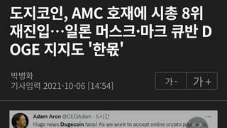 도지코인, AMC 호재에 시총 8위 재진입…일론 머스크·마크 큐반 DOGE 지지도 '한몫'