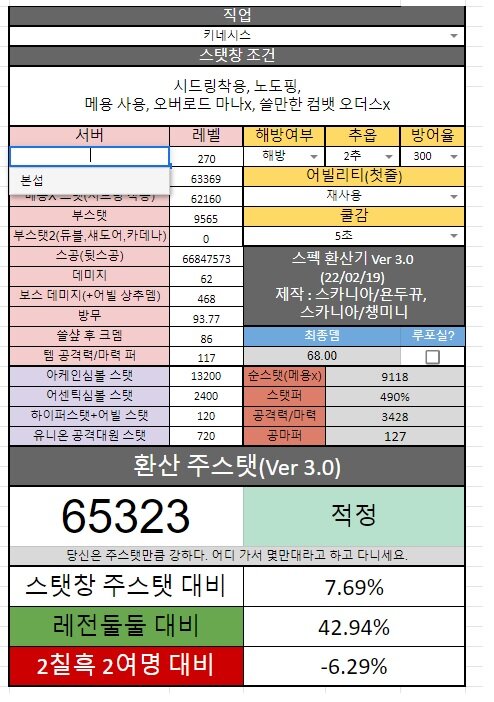 스탯 환산기(Ver 3.0) | 메이플 인벤