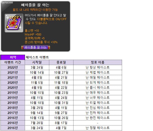 메이플 칭호 정리 + 핑크빈 캐릭터 기간 정리 | 메이플 인벤