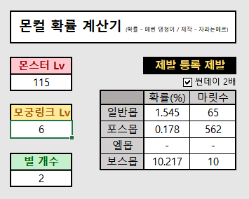 몬스터컬렉션 확률 계산기 | 메이플 인벤