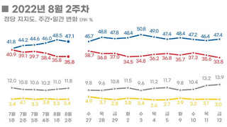 정당 지지율 일간.. 민주 47% vs 국힘 33%