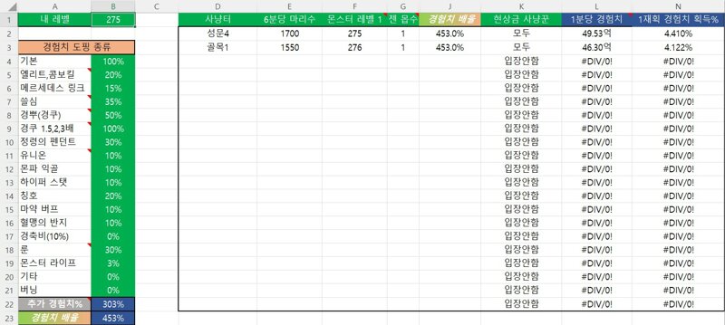 사냥터 효율 계산기 V1.5 | 메이플 인벤