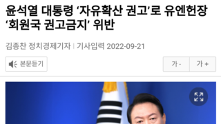 윤석열 대통령 ‘자유확산 권고’로 유엔헌장 ‘회원국 권고금지’ 위반