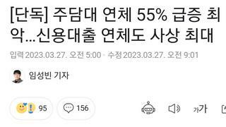주담대 연체 55% 급증 최악…신용대출 연체도 사상 최대