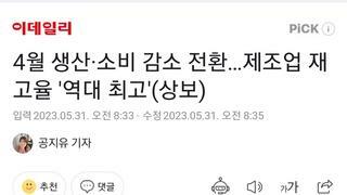 4월 생산·소비 감소 전환…제조업 재고율 '역대 최고'(상보)