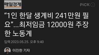 “1인 한달 생계비 241만원 필요”...최저임금 12000원 주장한 노동계