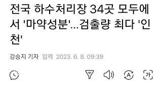 전국 하수처리장 34곳 모두에서 '마약성분'…검출량 최다 '인천'