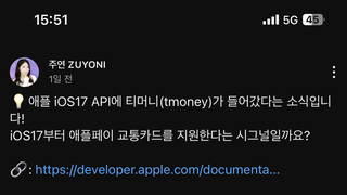 apple ios 17 API에 TMONEY 들어간 모습 포착.