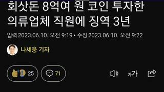 회삿돈 8억여 원 코인 투자한 의류업체 직원에 징역 3년