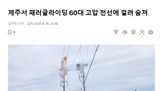 제주서 패러글라이딩 60대 고압 전선에 걸려 숨져