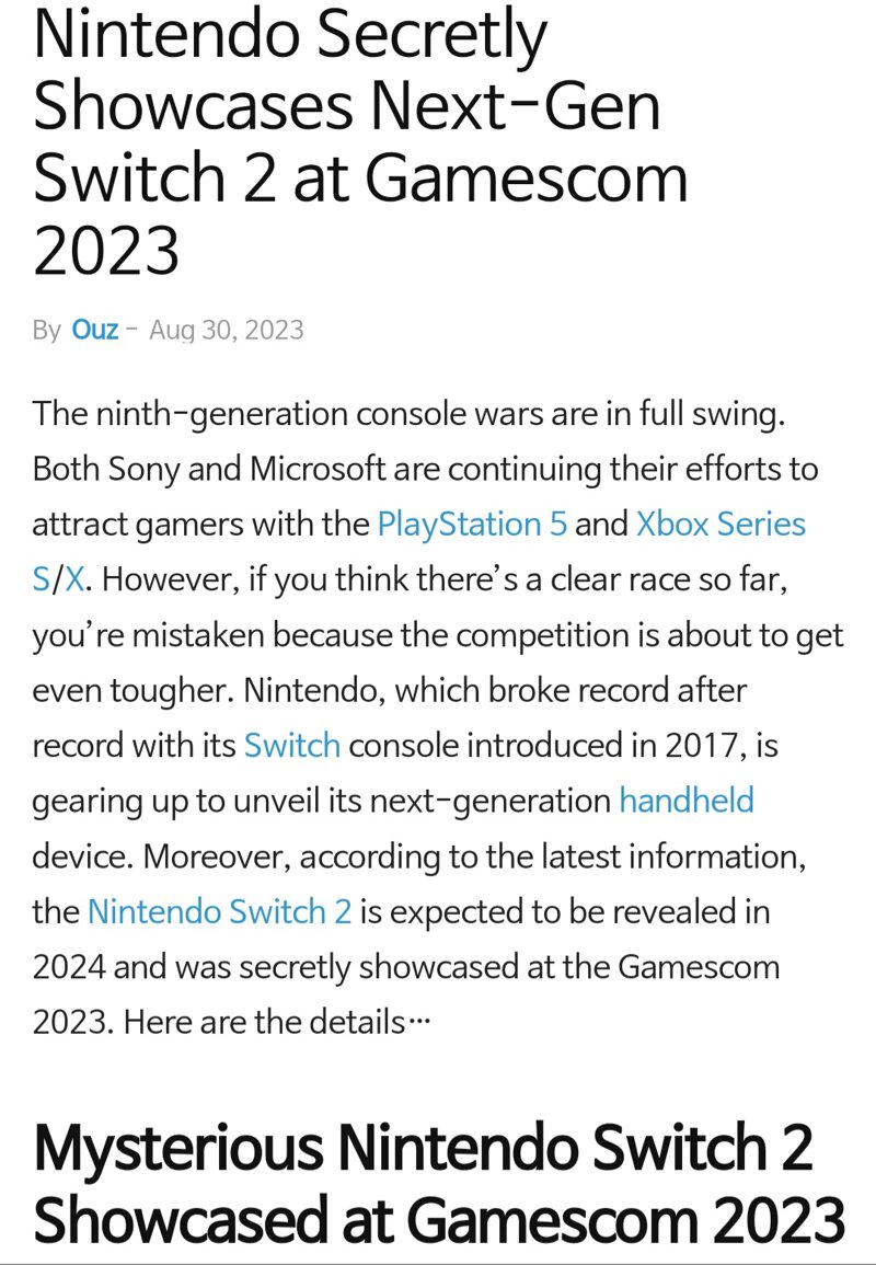 Nintendo Secretly Showcases Next-Gen Switch 2 at Gamescom 2023