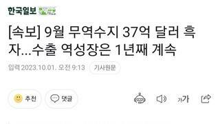 [속보] 9월 무역수지 37억 달러 흑자...수출 역성장은 1년째 계속