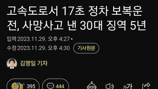 고속도로서 17초 정차 보복운전, 사망사고 낸 30대 징역 5년