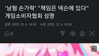 ‘남혐 손가락’ “책임은 넥슨에 있다” 게임소비자협회 성명