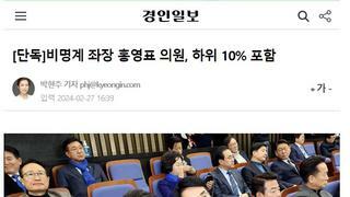 [단독]비명계 좌장 홍영표 의원, 하위 10% 포함