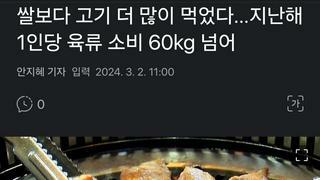 쌀보다 고기 더 많이 먹었다…지난해 1인당 육류 소비 60kg 넘어