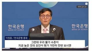 현재 고물가에 대한 한국은행 총재의 발언