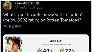 질문: 로튼 토마토에서 평가가 별로지만 좋아하는 작품 있어?