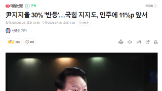尹지지율 30% '반등'…국힘 지지도, 민주에 11%p 앞서