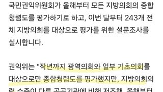 권익위, 올해부터 243개 모든 지방의회 종합청렴도 평가