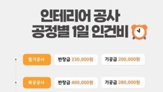 인테리어 공사 1일 각공정 일급표