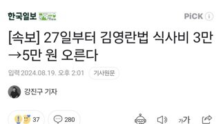 [속보] 27일부터 김영란법 식사비 3만→5만 원 오른다