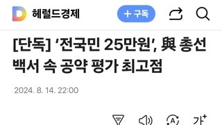 ‘전국민 25만원’, 與 총선 백서 속 공약 평가 최고점