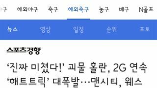 홀란드 2경기 연속 해트트릭