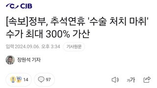 [속보]정부, 추석연휴 '수술 처치 마취' 수가 최대 300% 가산