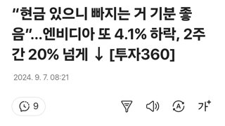 “현금 있으니 빠지는 거 기분 좋음”…엔비디아 또 4.1% 하락, 2주간 20% 넘게 ↓ [투자360]