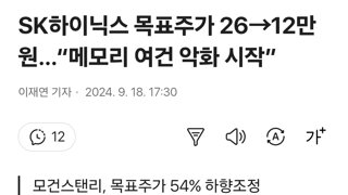 SK하이닉스 목표주가 26→12만원…“메모리 여건 악화 시작”