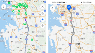 네이버 지도 vs T맵 주행 기록 비교