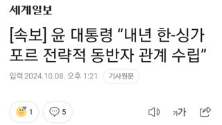 [속보] 윤 대통령 “내년 한-싱가포르 전략적 동반자 관계 수립”