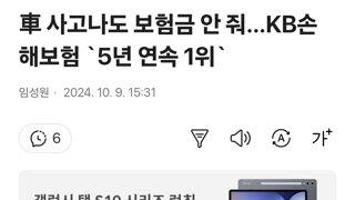 車 사고나도 보험금 안 줘…KB손해보험 `5년 연속 1위`