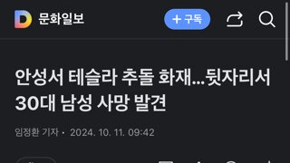 안성서 테슬라 추돌 화재…뒷자리서 30대 남성 사망 발견