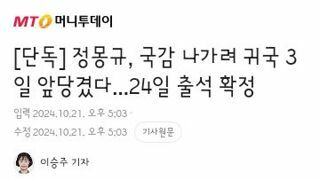 정몽규..국감출석으로 입국 3일 앞당겨