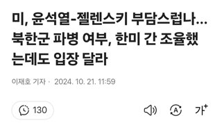 미, 윤석열-젤렌스키 부담스럽나…북한군 파병 여부, 한미 간 조율했는데도 입장 달라