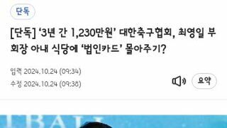 3년 간 1,230만원’ 대한축구협회, 최영일 부회장 아내 식당에 ‘법인카드’ 몰아주기?