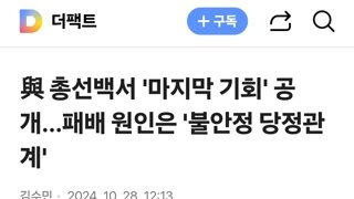 與 총선백서 '마지막 기회' 공개…패배 원인은 '불안정 당정관계'