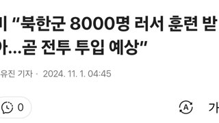 미 “북한군 8000명 러서 훈련 받아…곧 전투 투입 예상”