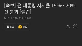 [속보] 윤 대통령 지지율 19%…20%선 붕괴 [갤럽]