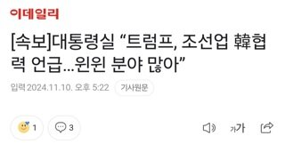 [속보]대통령실 “트럼프, 조선업 韓협력 언급…윈윈 분야 많아”