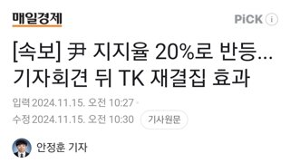 [속보] 尹 지지율 20%로 반등...기자회견 뒤 TK 재결집 효과