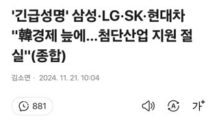 '긴급성명' 삼성·LG·SK·현대차 '韓경제 늪에…첨단산업 지원 절실'(종합)