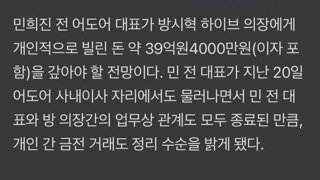 [단독] 민희진, 방시혁에게 빌린 39억원 갚을 때 됐다…상환 요구 초읽기