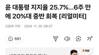 윤 대통령 지지율 25.7%…6주 만에 20%대 중반 회복 [리얼미터]