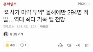 ‘의사가 마약 투약’ 올해에만 294명 적발…역대 최다 기록 깰 전망